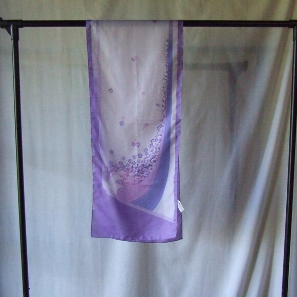 Purple scarf vintage Scarves and Allied Arts Italian fairy 80s foulard flowers - Picture 2 of 6